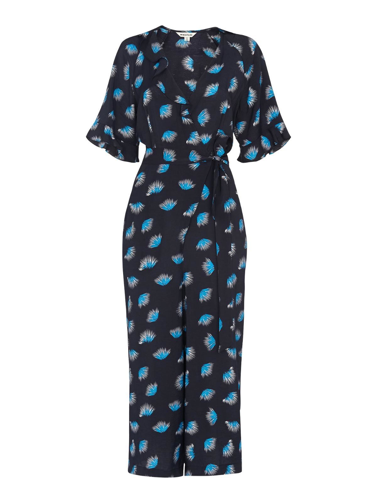 WHISTLES Ladies Black Coral Print 3/4 Sleeve Frill Jumpsuit UK8 BNWT RRP169