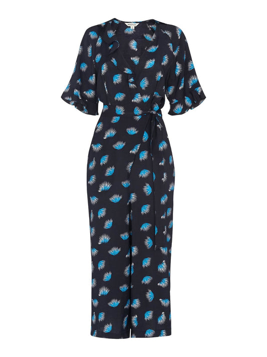 WHISTLES Ladies Black Coral Print 3/4 Sleeve Frill Jumpsuit UK8 BNWT RRP169