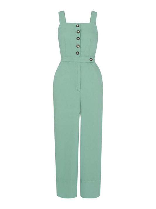 WHISTLES Ladies Tia Denim Button Jumpsuit Sleeveless Pale Green UK16 BNWT RRP149