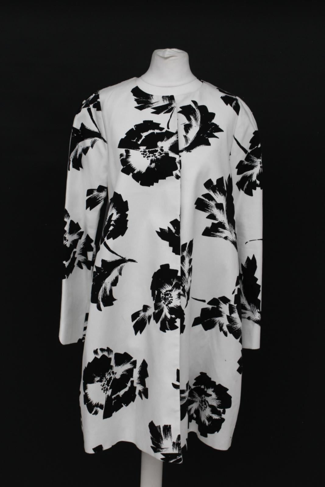 HOBBS Ladies Ivory Black Floral Print Crew Neck Salvador Overcoat UK10 BNWT