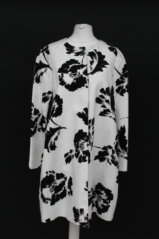 HOBBS Ladies Ivory Black Floral Print Crew Neck Salvador Overcoat UK10 BNWT