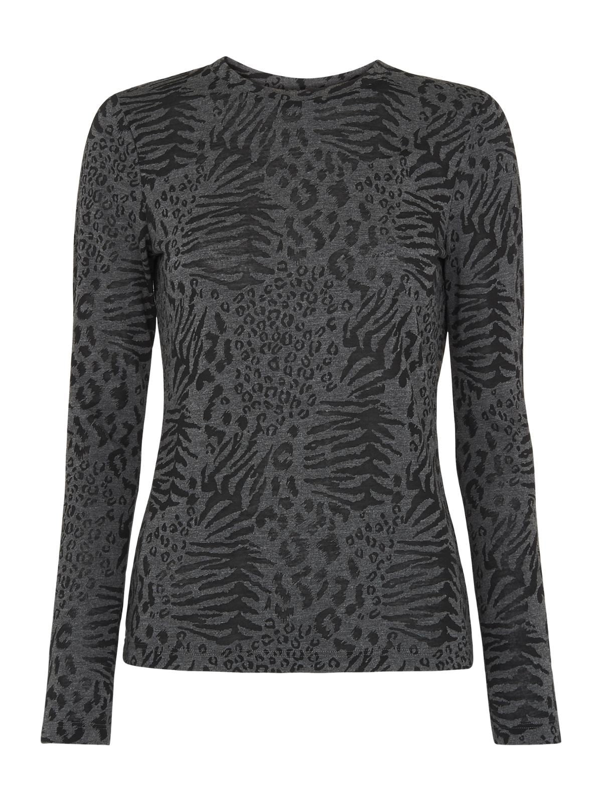 WHISTLES Ladies Grey Animal Burnout Crew Neck Long Sleeve Top UK6 BNWT RRP55