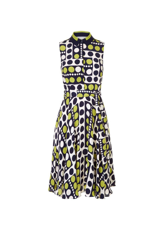 Hobbs Belinda Swarp Dress Navy Chartreuse Size UK4 RRP139
