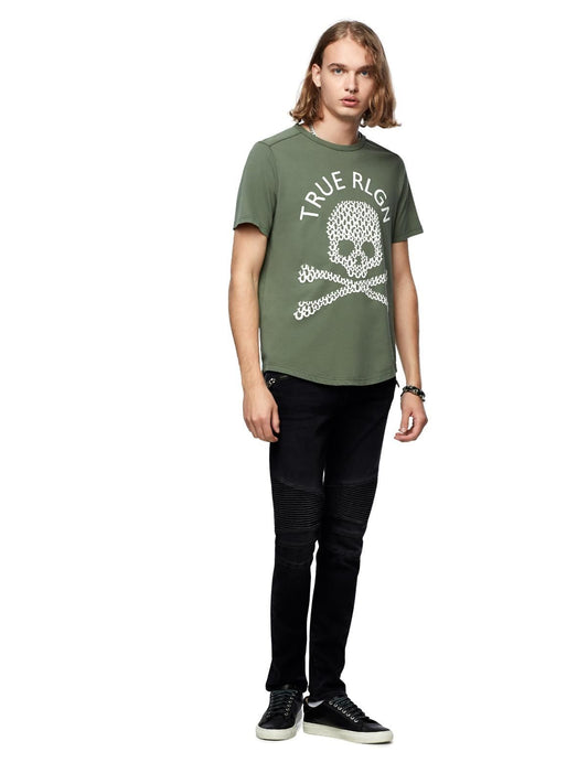 TRUE RELIGION Men's Thyme Green Cotton Crew Neck Skull T-shirt S RRP 59 BNWT