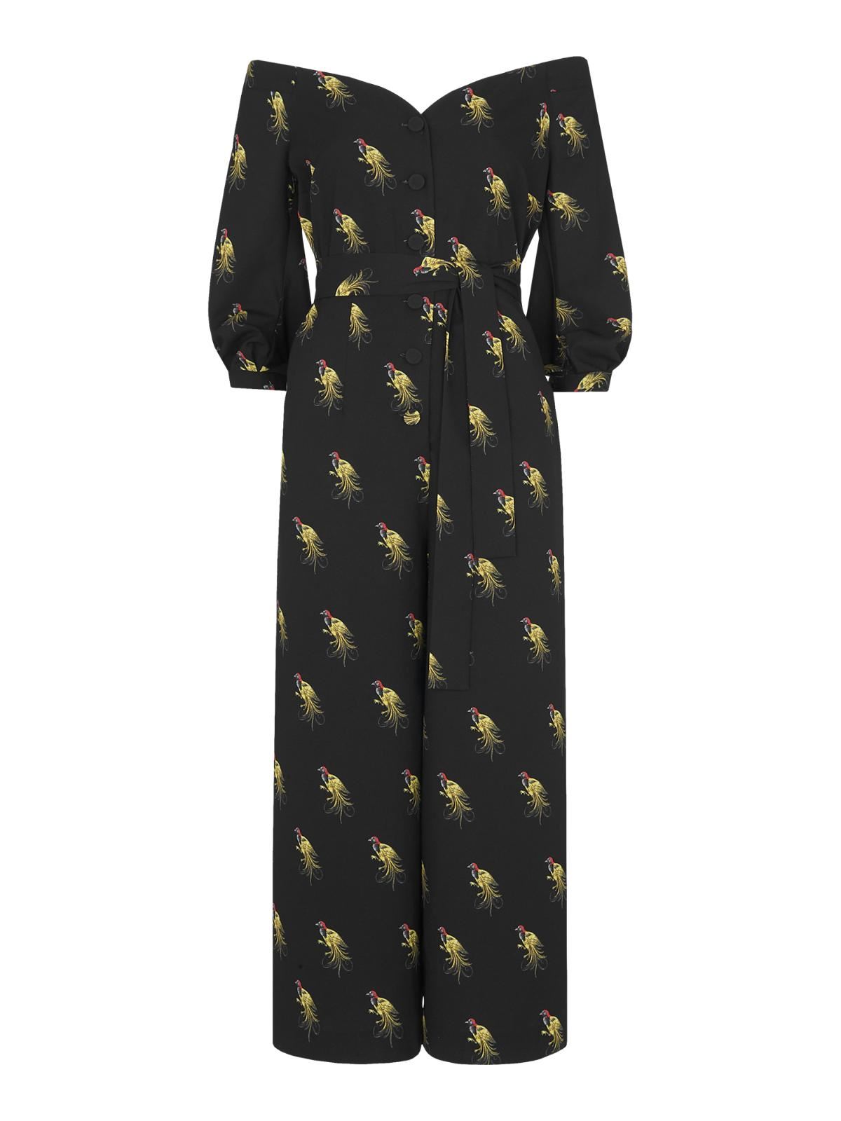WHISTLES Ladies Black Multi Woodpecker Printed Jumpsuit UK8 RRP189 BNWT