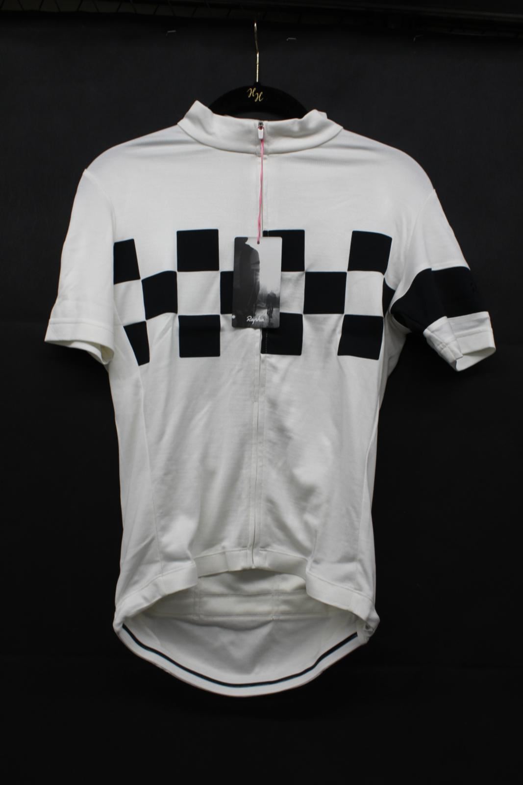 RAPHA Ladies White Black Short Sleeve Zipped Cycling Check Jersey XS NEW