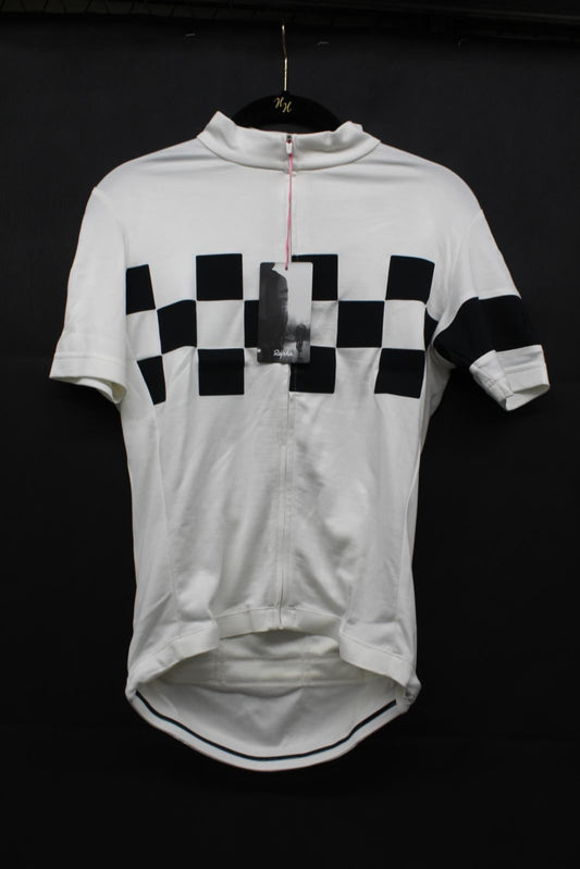 RAPHA Ladies White Black Short Sleeve Zipped Cycling Check Jersey XS NEW