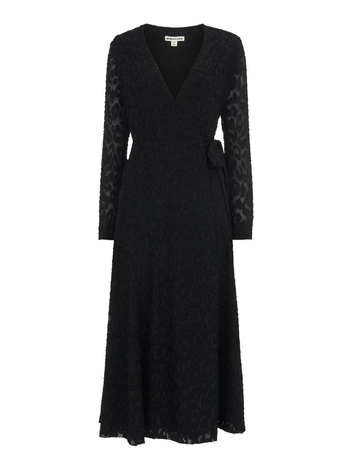 WHISTLES Animal Devore Wrap Dress Black Long Sleeved RRP 189.00 UK6 BNWT
