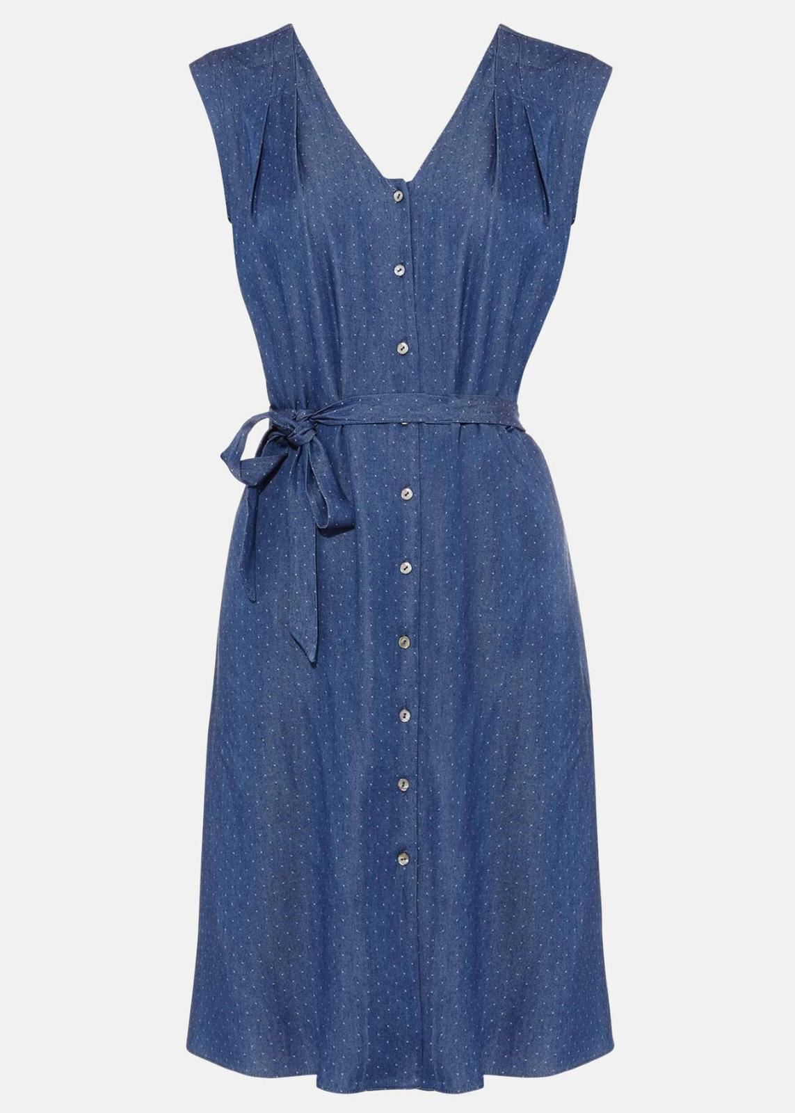 PHASE EIGHT Ladies Chambray Blue Laurie Pin Spot V Neck Dress UK16 BNWT