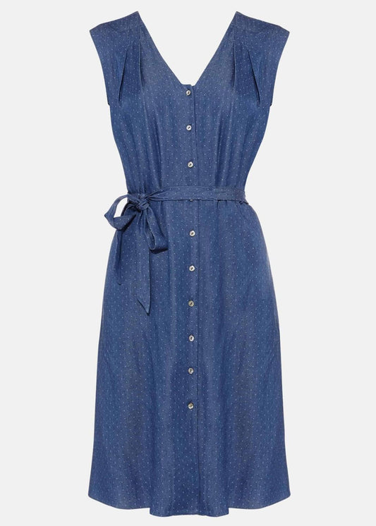 PHASE EIGHT Ladies Chambray Blue Laurie Pin Spot V Neck Dress UK16 BNWT