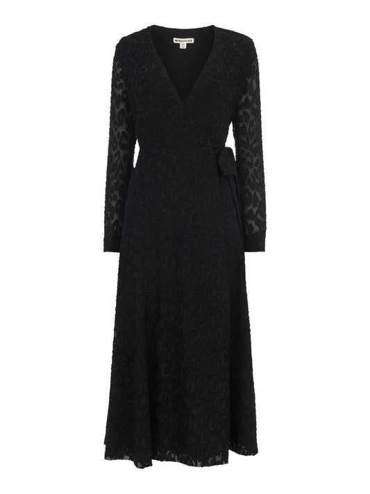 WHISTLES Animal Devore Wrap Dress Black Long Sleeved RRP 189.00 UK4 BNWT
