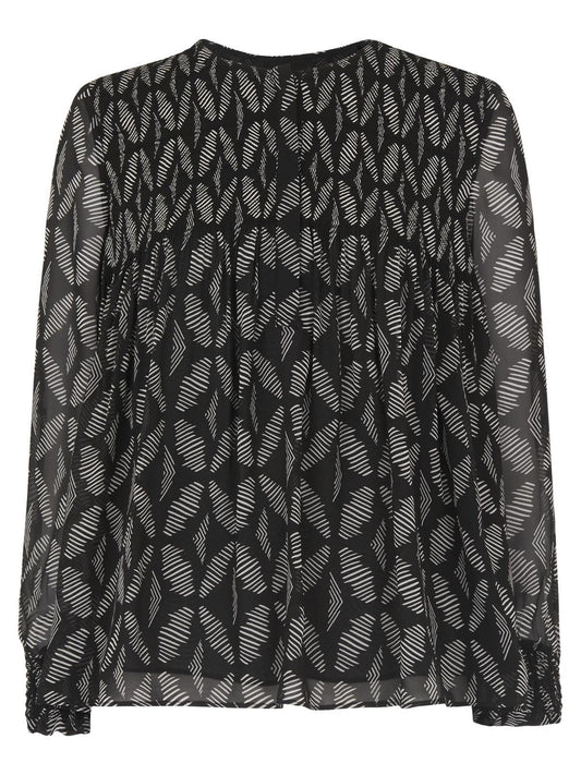 WHISTLES Ladies Black Multi Geo Print Long Sleeve Belinda Blouse UK6 RRP119 BNWT