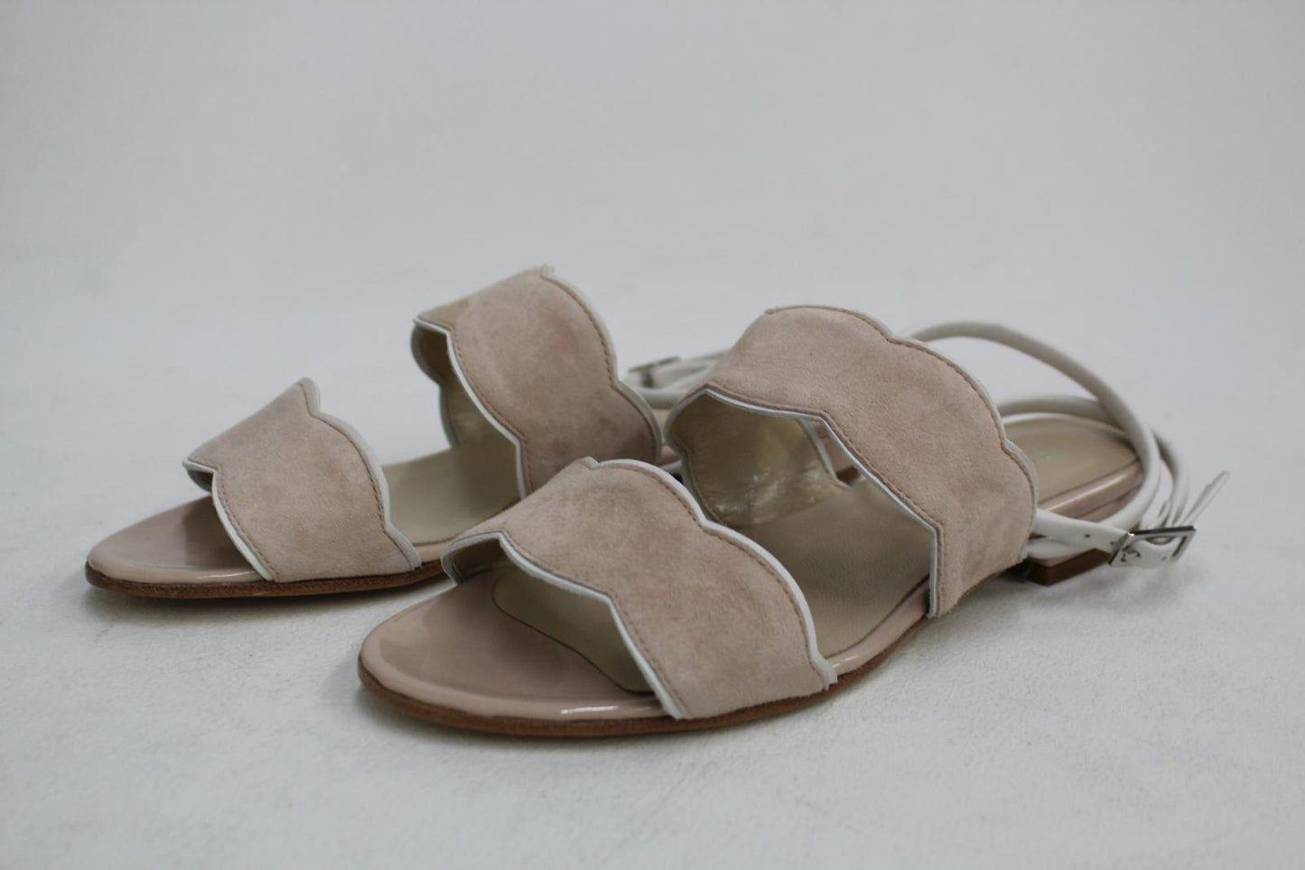 HOBBS Ladies Light Nude Beige Suede Flat Katherine Scallop Sandals UK3 NEW