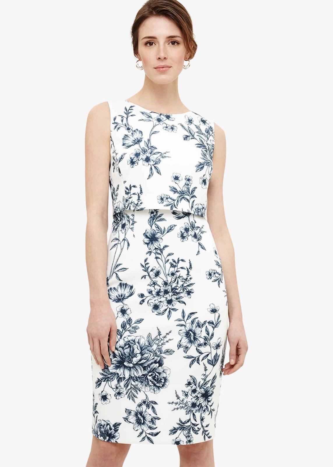 Phase Eight Romily Scuba Floral Sleeveless Pencil Dress Ivory Size UK10 RRP110