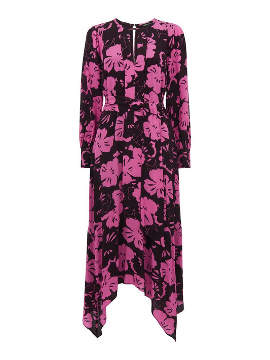 WHISTLES Ladies Ari Pink Black Hibiscus Belted Midi Dress UK6 BNWT RRP249
