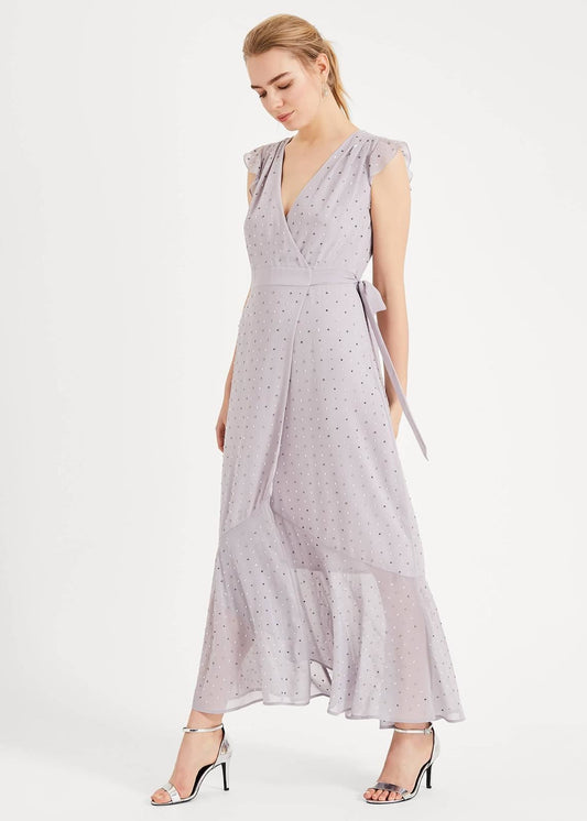 Phase Eight Kimmy Sparkle Maxi Maxi Dress Misty Mauve Size UK16 RRP275