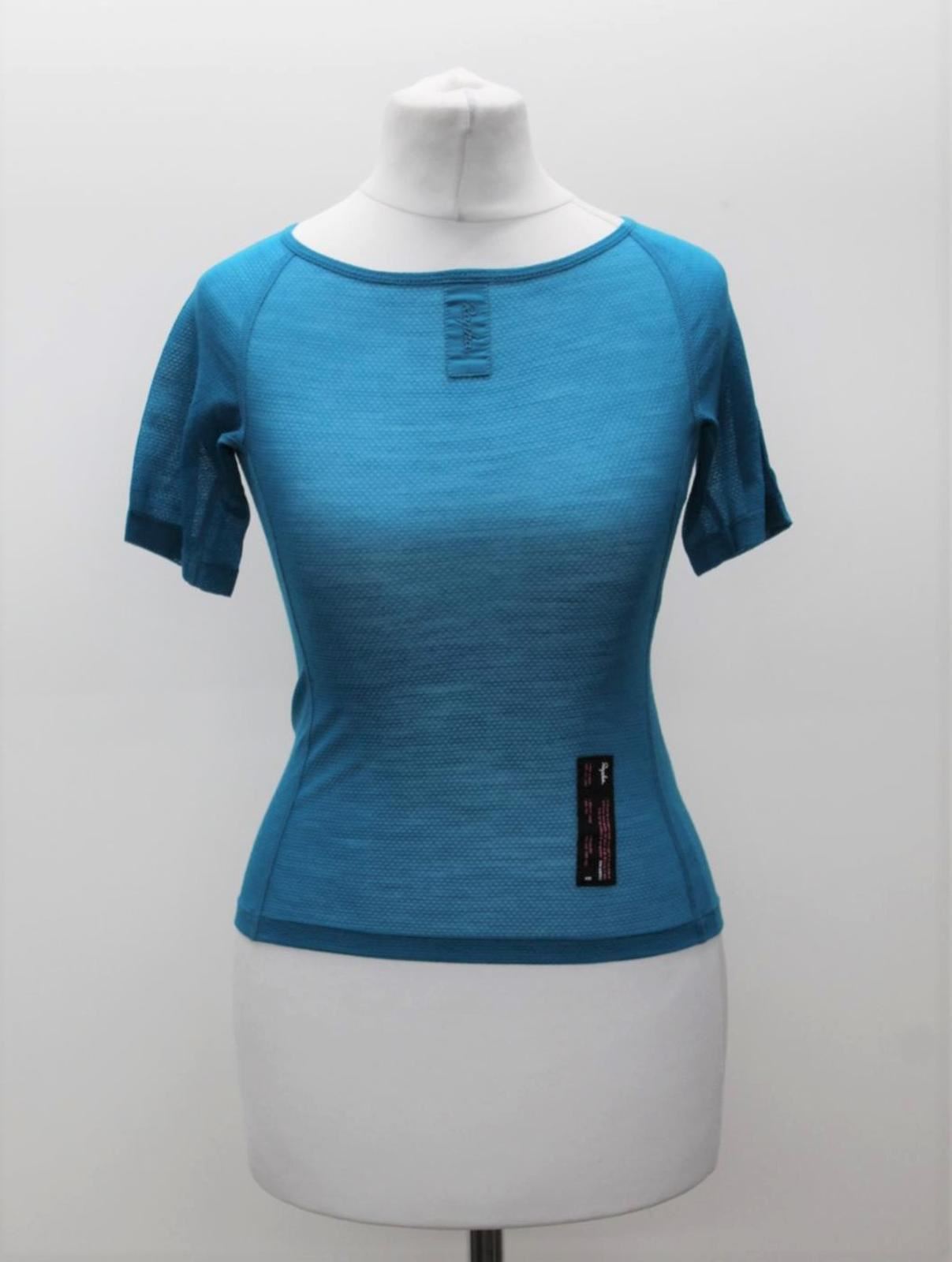RAPHA Ladies Teal Blue Merino Wool Blend Mesh Short Sleeve Base Layer XXS BNWT