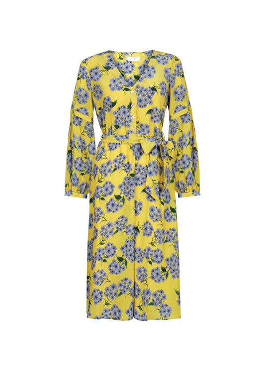 Hobbs Silk Cara Fit & Flare Dress Yellow Blue Size UK12 RRP349