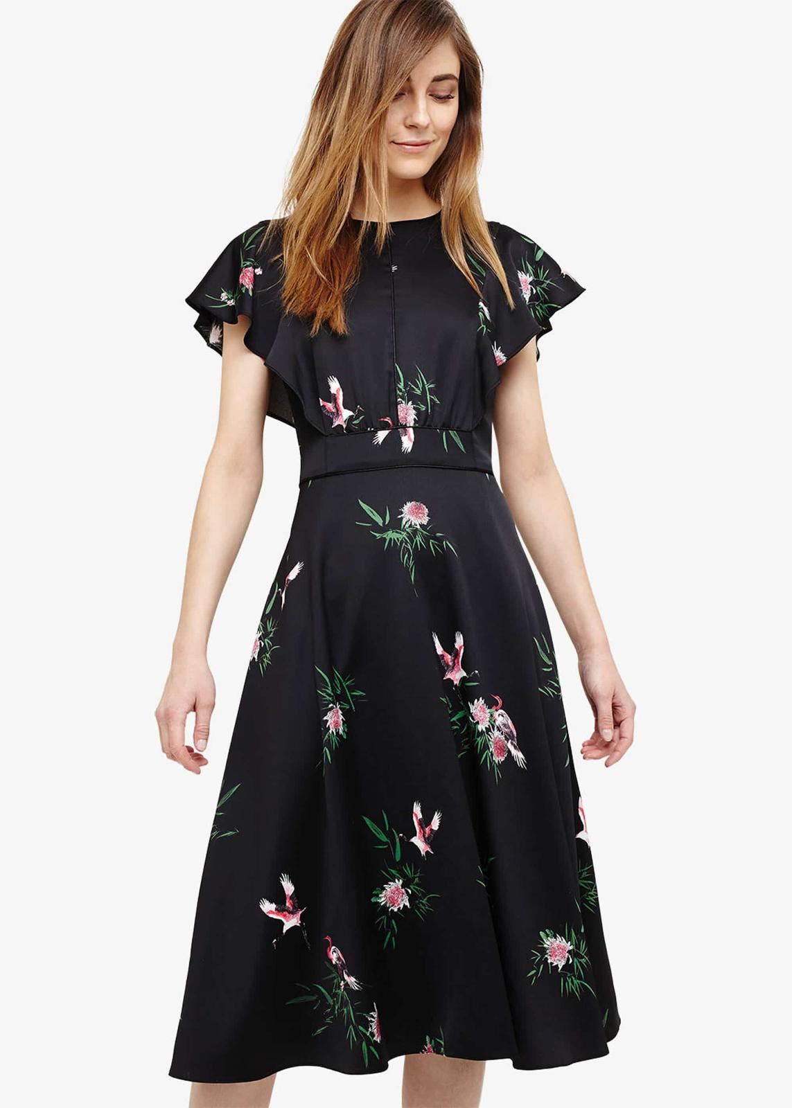 Phase Eight Gwendolyn Floral Print Dress Pale Pink/Black Size UK8 RRP140