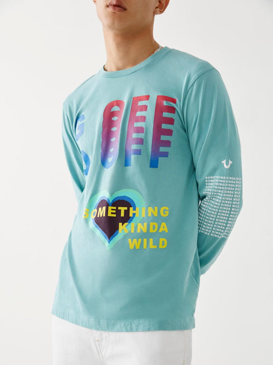 TRUE RELIGION Men's Go Off Printed Long Sleeve Crew T-shirt Blue S RRP79 BNWT