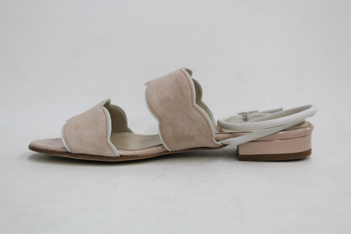 HOBBS Ladies Light Nude Beige Suede Flat Katherine Scallop Sandals UK3 NEW