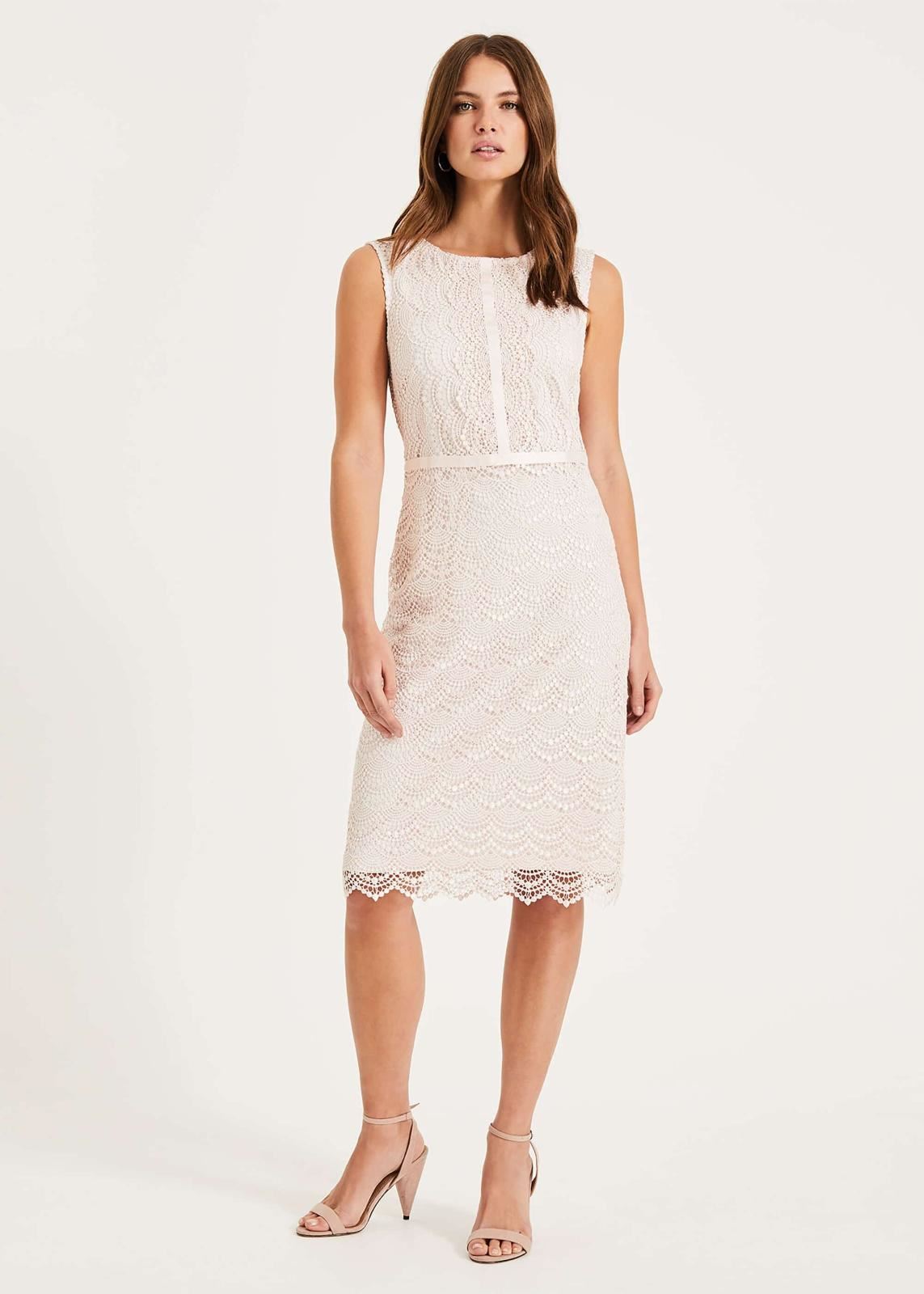 Phase Eight Helga Scallop Lace Sheath Dress Shell Pink Size UK16 RRP130
