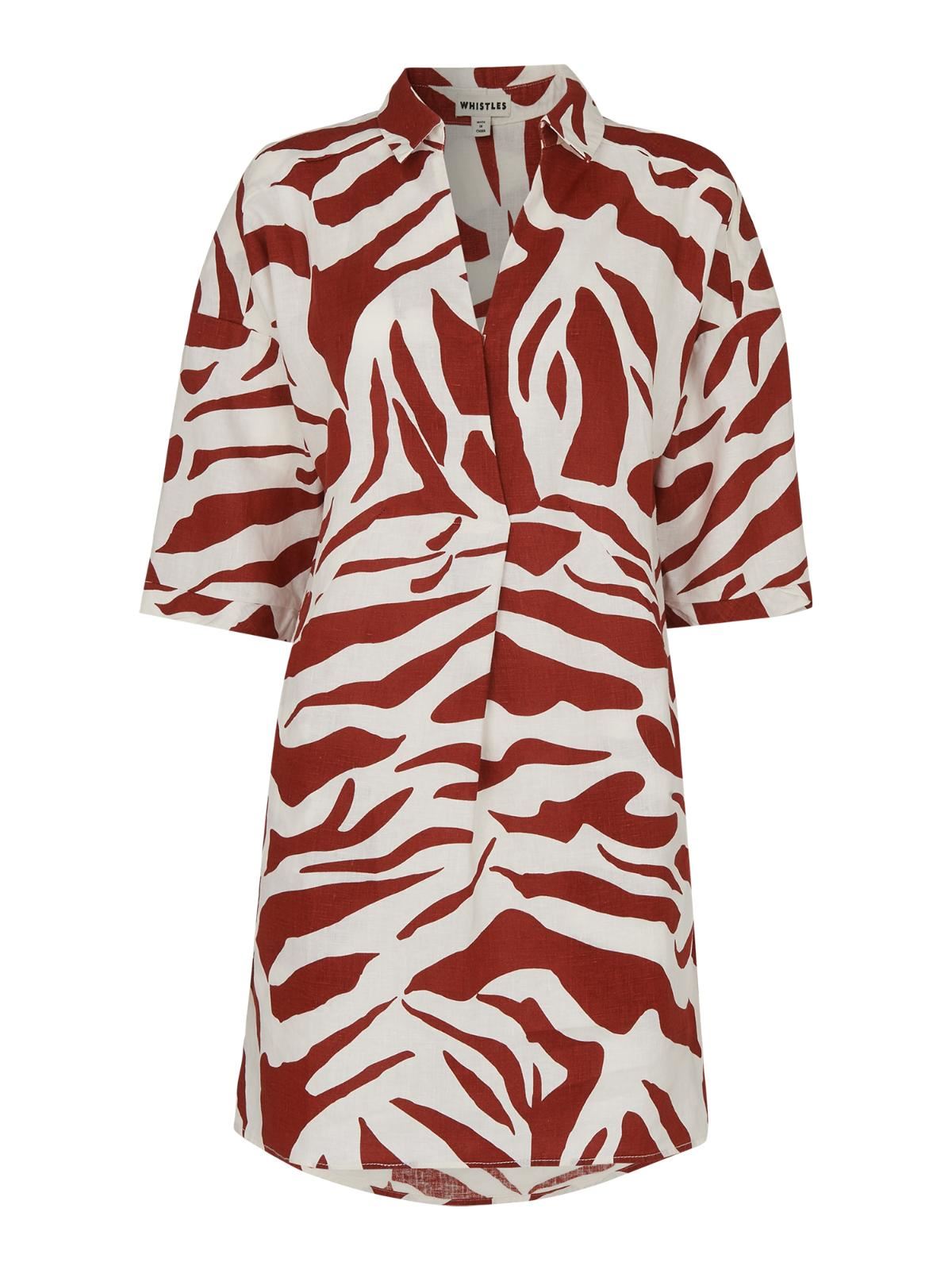 WHISTLES Ladies Graphic Zebra Linen Lola Short Sleeve Multicolour XS BNWT RRP129