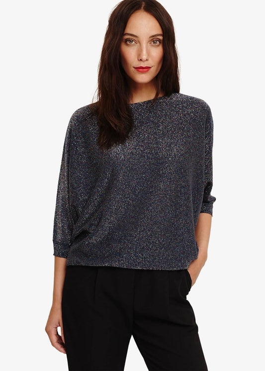 Phase Eight Becca Shimmer Knitted Boat Neck Jumper Midnight XS RRP65