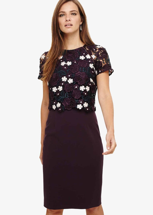 Phase Eight Margo Lace Short Sleeve Shift Dress Nightshade Size UK8 RRP160