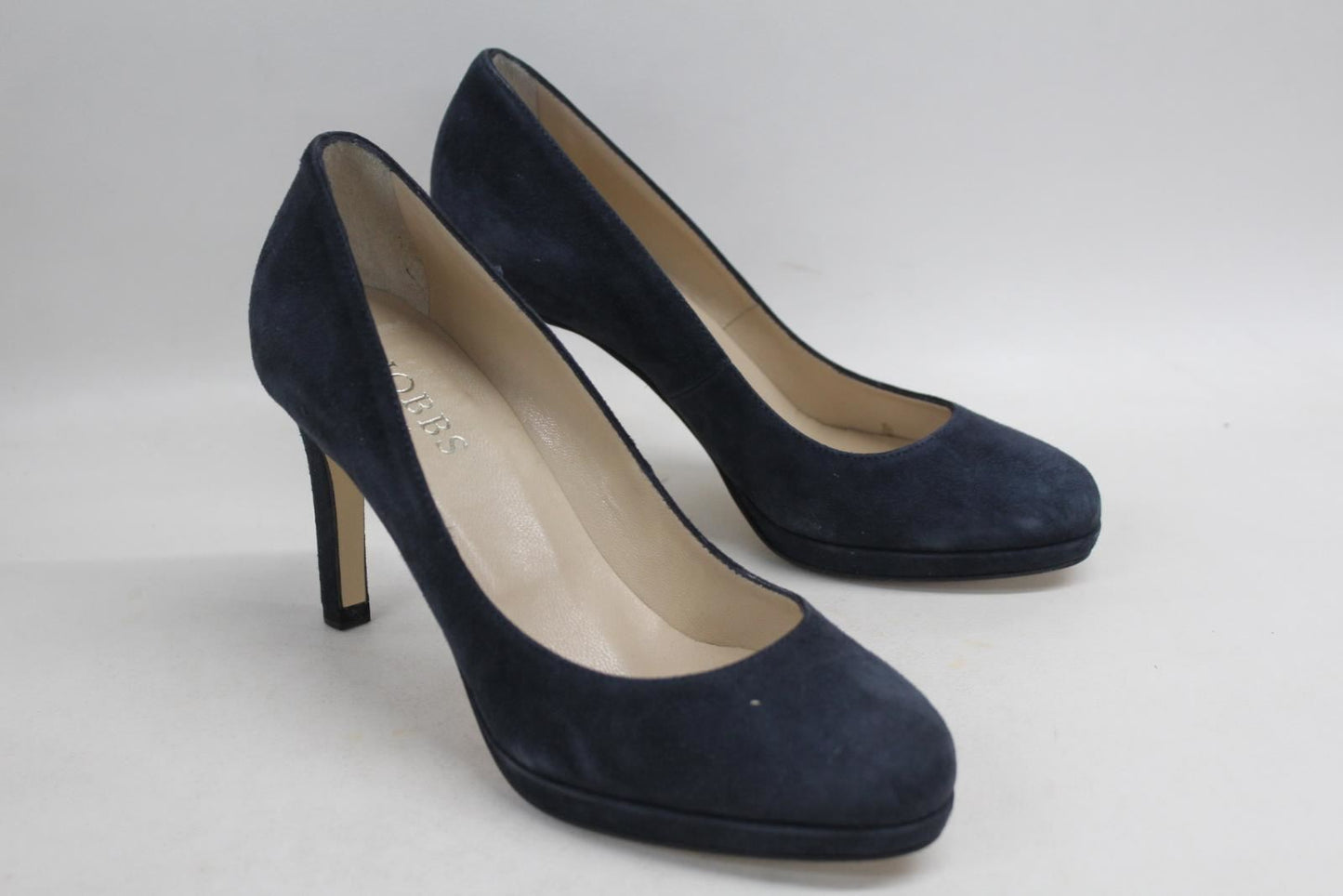 HOBBS Ladies Juliet Shoes Fine Suede Navy Blue Slip On Heels EU36 UK3 NEW