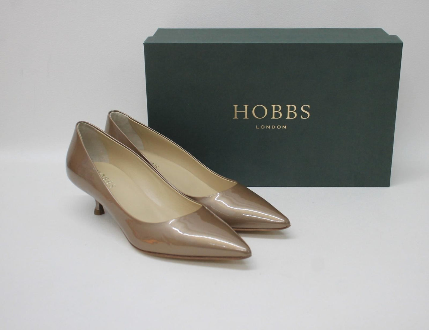 HOBBS Ladies New Neutral Patent Leather Metallic Faye Court Shoes UK3.5 BNIB
