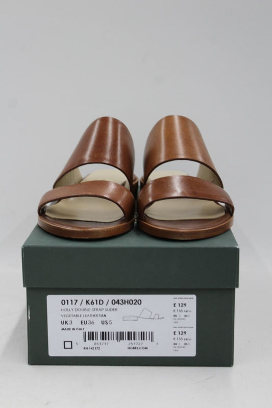 HOBBS Ladies Tan Brown Vegetable Leather Holly Double Strap Sandals UK3 BNIB