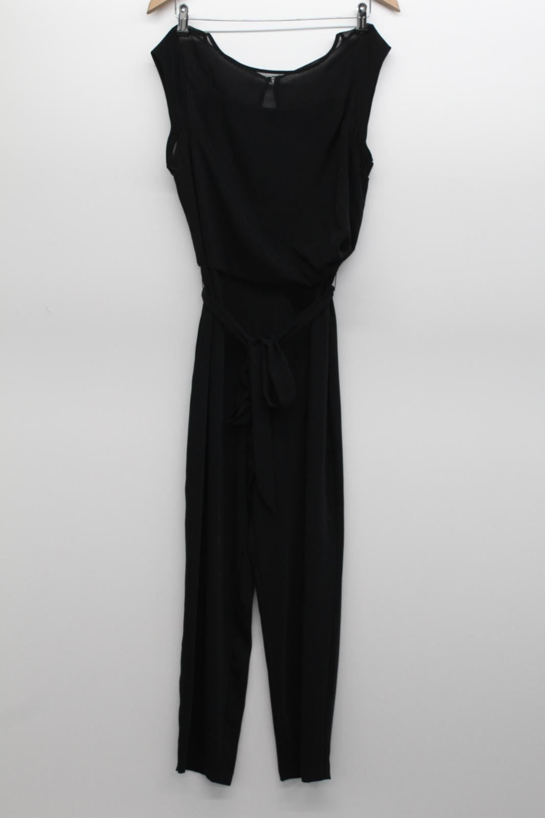 PHASE EIGHT Ladies Black Cap Sleeve Round Neck Belted Saffy Jumpsuit UK14 NEW