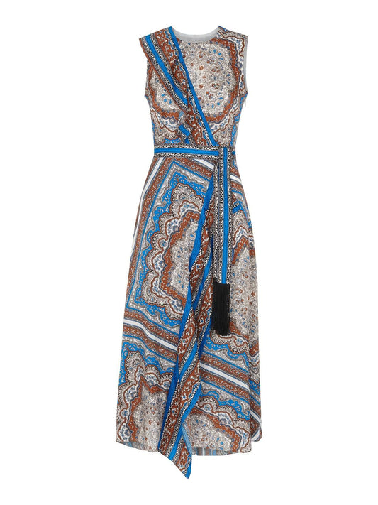 WHISTLES Aadya Scarf Print Dress Blue/Multi Sleeveless UK6 RRP199 BNWT