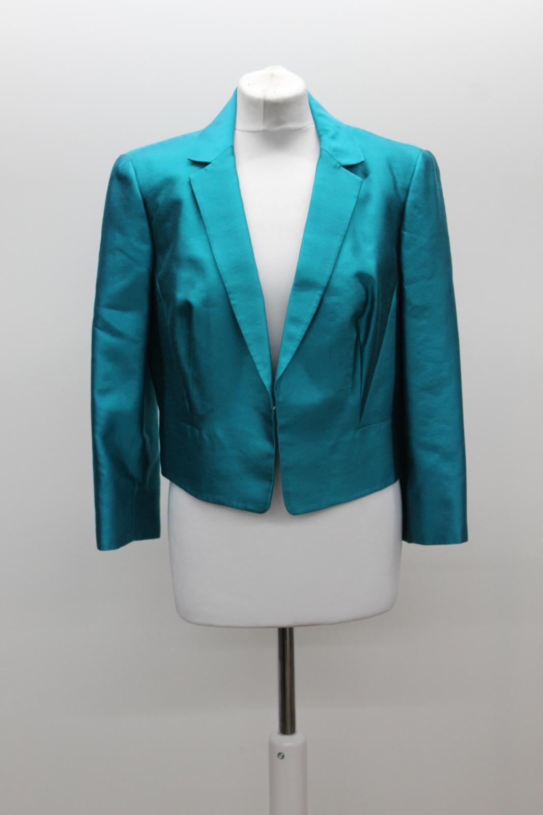 HOBBS Ladies Livia Peacock Blue Wool Silk 3/4 Sleeve Jacket UK18 BNWT RRP150
