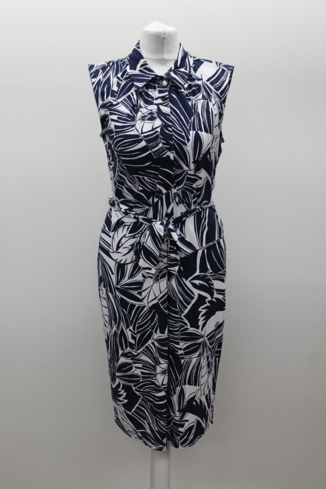 HOBBS Ladies Santa Monica Navy Blue Ivory Jersey Shirt Dress UK6 NEW RRP89