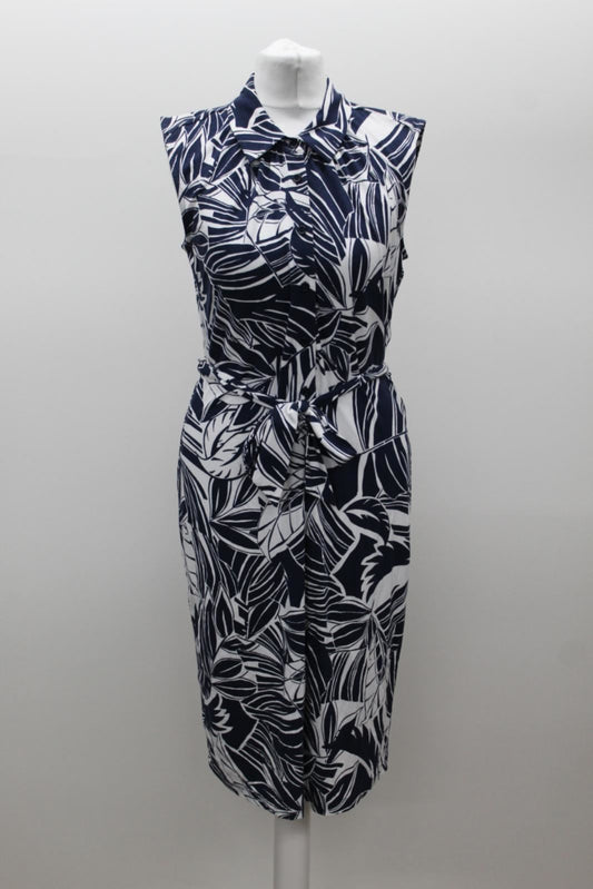 HOBBS Ladies Santa Monica Navy Blue Ivory Jersey Shirt Dress UK6 NEW RRP89