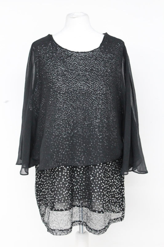 PHASE EIGHT Ladies Black Short Sleeve Layered Sequin Ilona Top UK14 RRP75 BNWT
