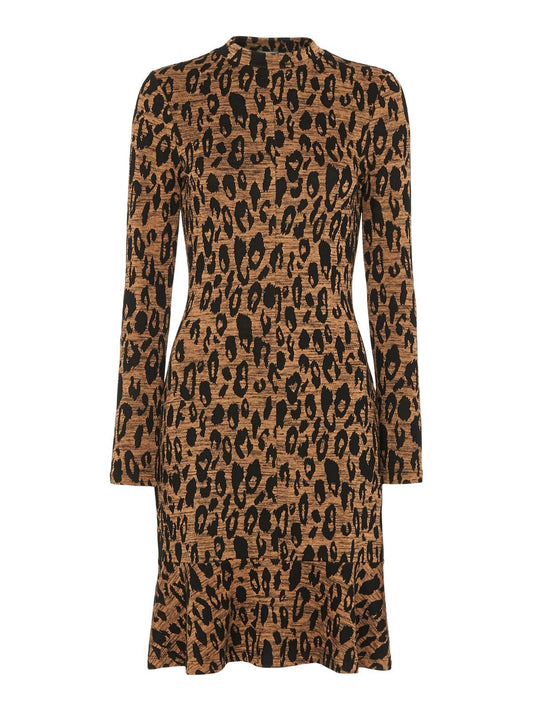 WHISTLES Animal Jersey Flippy Dress Beige Multi Long Sleeve UK6 RRP99 BNWT