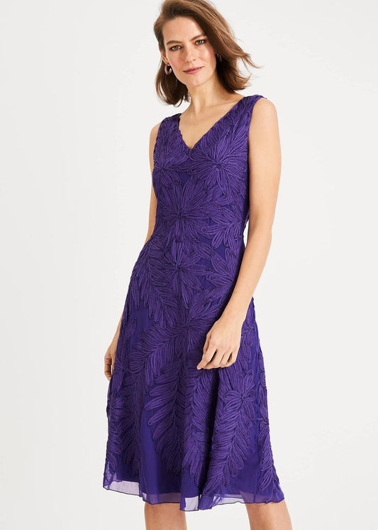 Phase Eight Denise Tapework A-Line Dress Deep Violet Size UK14 RRP199