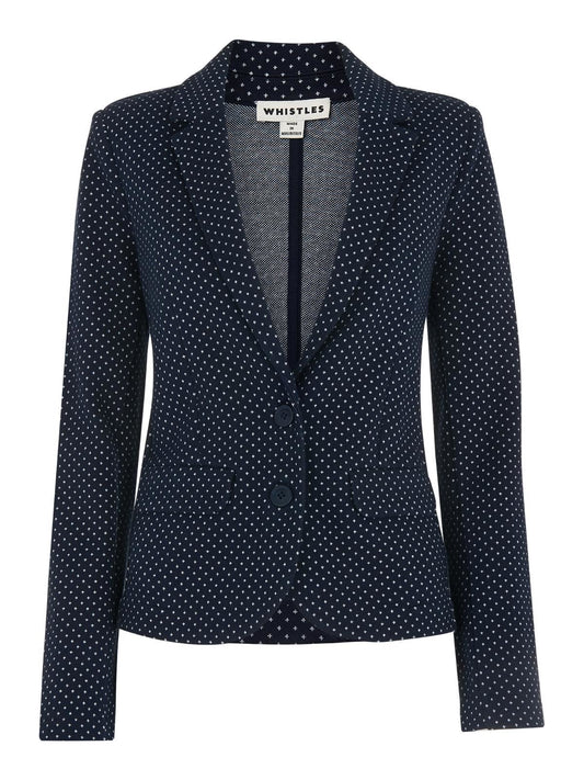WHISTLES Ladies Spot Slim Jersey Jacket Navy Blue Multi UK6RRP95 BNWT