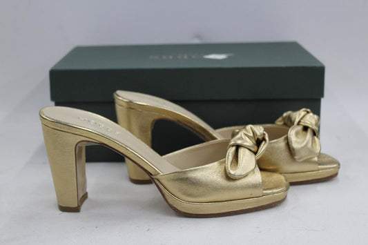 HOBBS Ladies Metallic Gold Open Toe High Block Heel Ophelia Mules UK5 BNIB