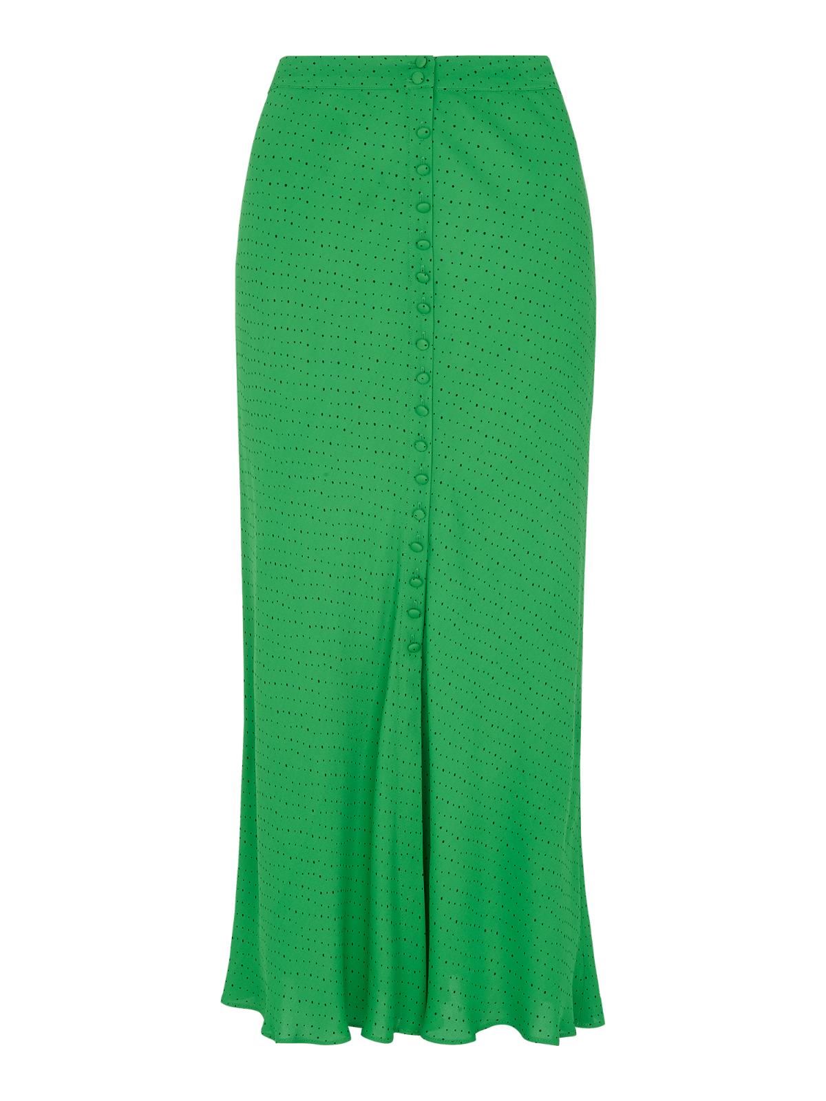 WHISTLES Ladies Green/Multi Midi Length Micro Spot Button Skirt RRP129 UK6 NEW