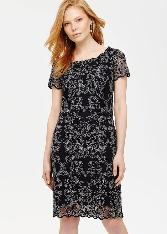 Phase Eight Tatiana Embroidered Shift Dress Navy/Ivory Size UK8 RRP135