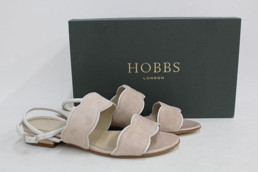 HOBBS Ladies Light Nude Beige Suede Flat Katherine Scallop Sandals UK3 NEW