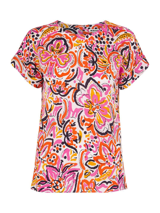 WHISTLES Ladies Multicolour Art Floral Shell Top Short Sleeve UK4 RRP109 BNWT