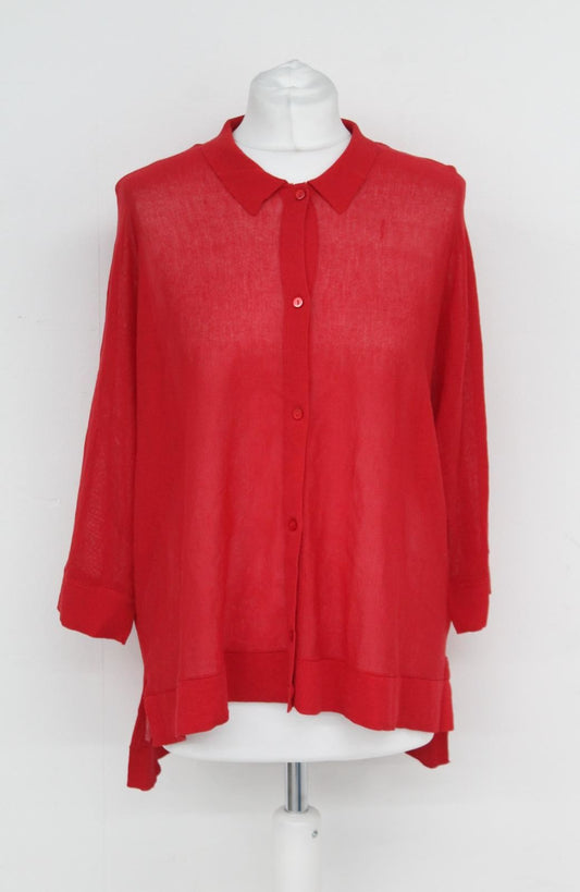 PHASE EIGHT Ladies Red Thin Knit 3/4 Sleeve Button Up Collared Cardigan XS NEW