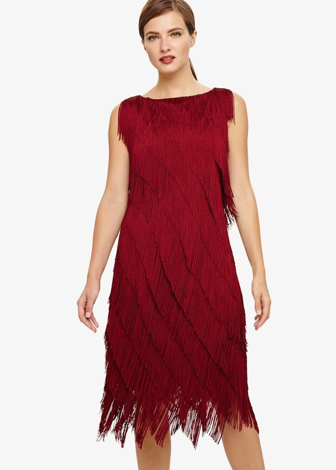 Phase Eight Kacy Fringe Shift Knee Length Dress Ruby Red Size UK8 RRP160