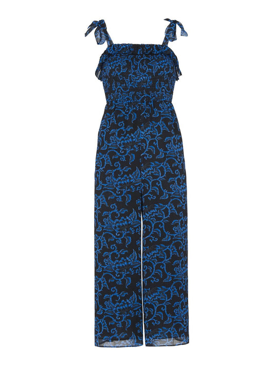 WHISTLES Ladies Blue Black Bali Print 3/4 Length Jumpsuit UK6 RRP199 BNWT