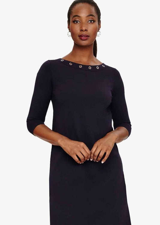 Phase Eight Esmerelda Eyelet Knitted Jumper Dress Navy Size UK12 RRP89